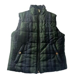 Chaps Reversible‎ Quilted Puffer Vest M Blackwatch Plaid Zip Front Preppy